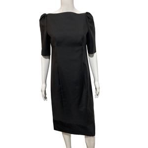 MOSCHINO Black Wool 3/4 Sleeve Boat Neck Straight Midi Dress Size 42 US 8
